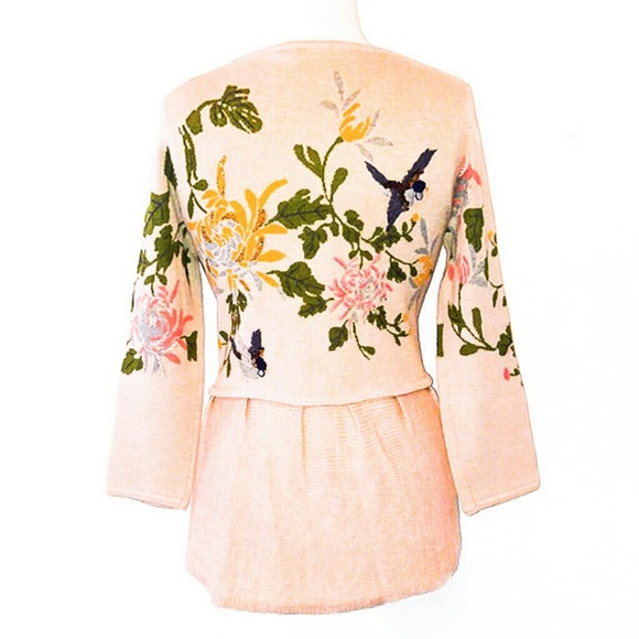 HP Rare Floral Anthropologie Bird Cardigan Sweater - Picture 5 of 8